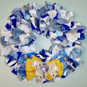 HANUKKAH RAG WREATH 10" HANDCRAFTED DOOR WALL DECOR CANDLE RING 1 OF A KIND GIFT
